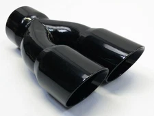 Exhaust Tip 3.00  Inlet Dual 3.00  X 9.75 Long Round Double Wall Black 304 Stain
