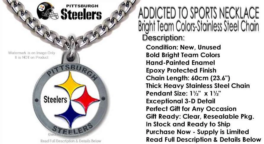 COLLAR GRANDE PITTSBURGH STEELERS Cadena de Acero Inoxidable NFL Fútbol Metal Logo Foto 2 de 4