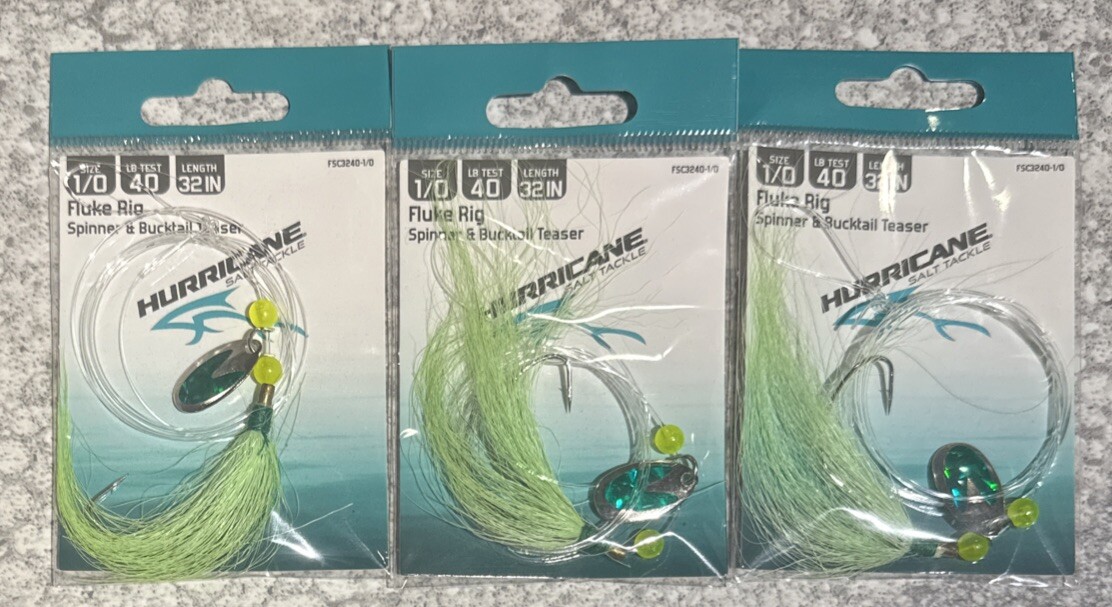 3 Packs Hurricane Fluke Rigs With Spinners And Bucktails 1/0 Chartreuse ...