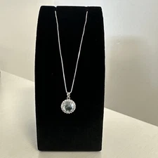 Cubic Zirconia Round Baby Blue Halo Necklace Sterling Silver(STER 12023)