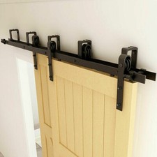 5-20FT Bypass Sliding Barn Door Hardware Kit For Double Door Closet Track Roller