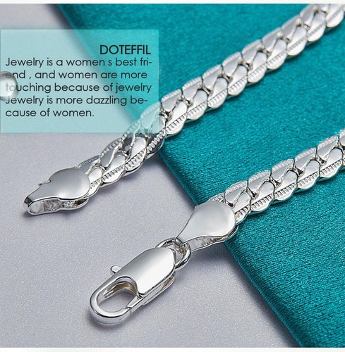 925silver Bracelet 6mm 18/19/20cm Flat Chain Lobster Clasp for Women&men Jewelry - Picture 11 of 24