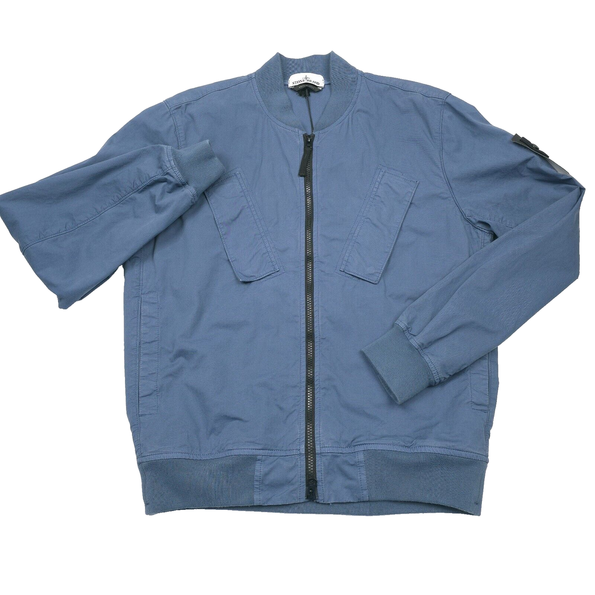 $683 Stone Island Blue Cotton Twill Compass Badge Bomber Jacket Mens Size  Small