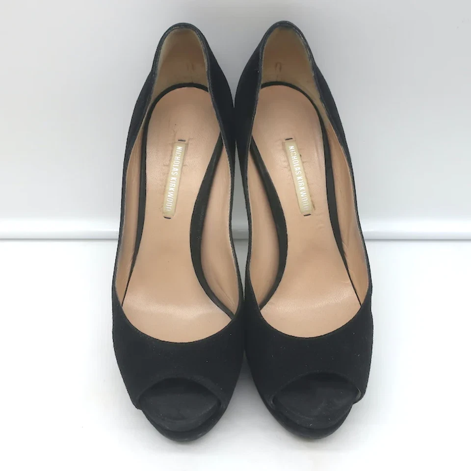 Zapatos de salón Nicholas Kirkwood Peep Toe plataforma gamuza negra talla 38 Foto 3 de 4
