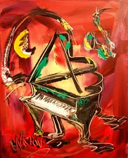   GRAND PIANO  MUSIC ART  BY Kazav Original Signed w/COA painting  COA SfvvR
