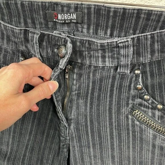 Pantalones De Colección Morgan de Toi Negro Pana Acanalados Rayas Bootcut Y2K Moto Talla 42 Foto 3 de 4