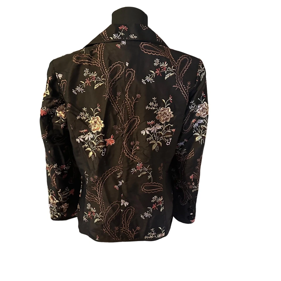 Chaqueta Coldwater Creek 100% Seda Negro Rojo Verde Floral Talla M Foto 2 de 4