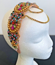 H036 - Multi-Coloured Pink  Gold Jeweled Headband