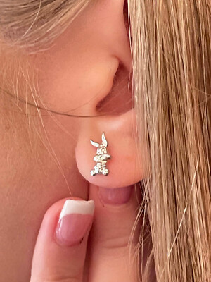 Bugs Bunny Looney Tunes Vintage Ohrringe 2000 Warner Bros massiv 18k Weißgold
