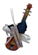 Violin Christmas Ornament 4 Inch Music Rolls Leaves Retro Orchestra Small Wood