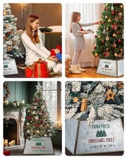 Christmas Tree Collar Metal Farmhouse Tree Skirt Square Trees Ring Base Stand...