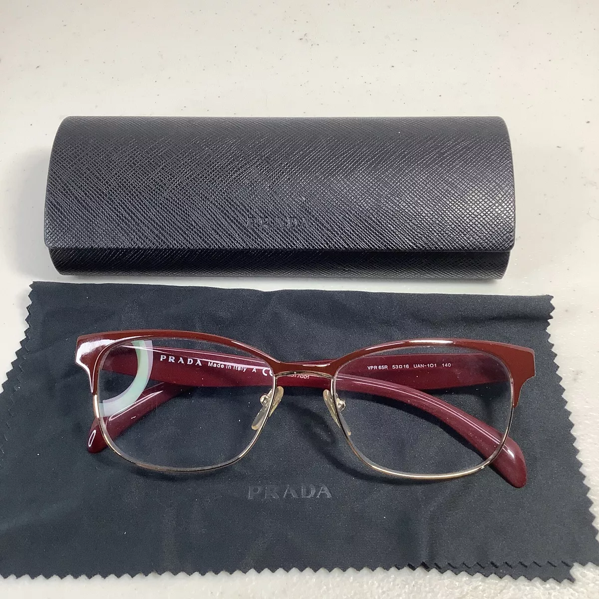 Prada VPR 65R UAN 1O1 Eyeglasses Frames Red Gold Brow Line Horn Rim 53 16 140