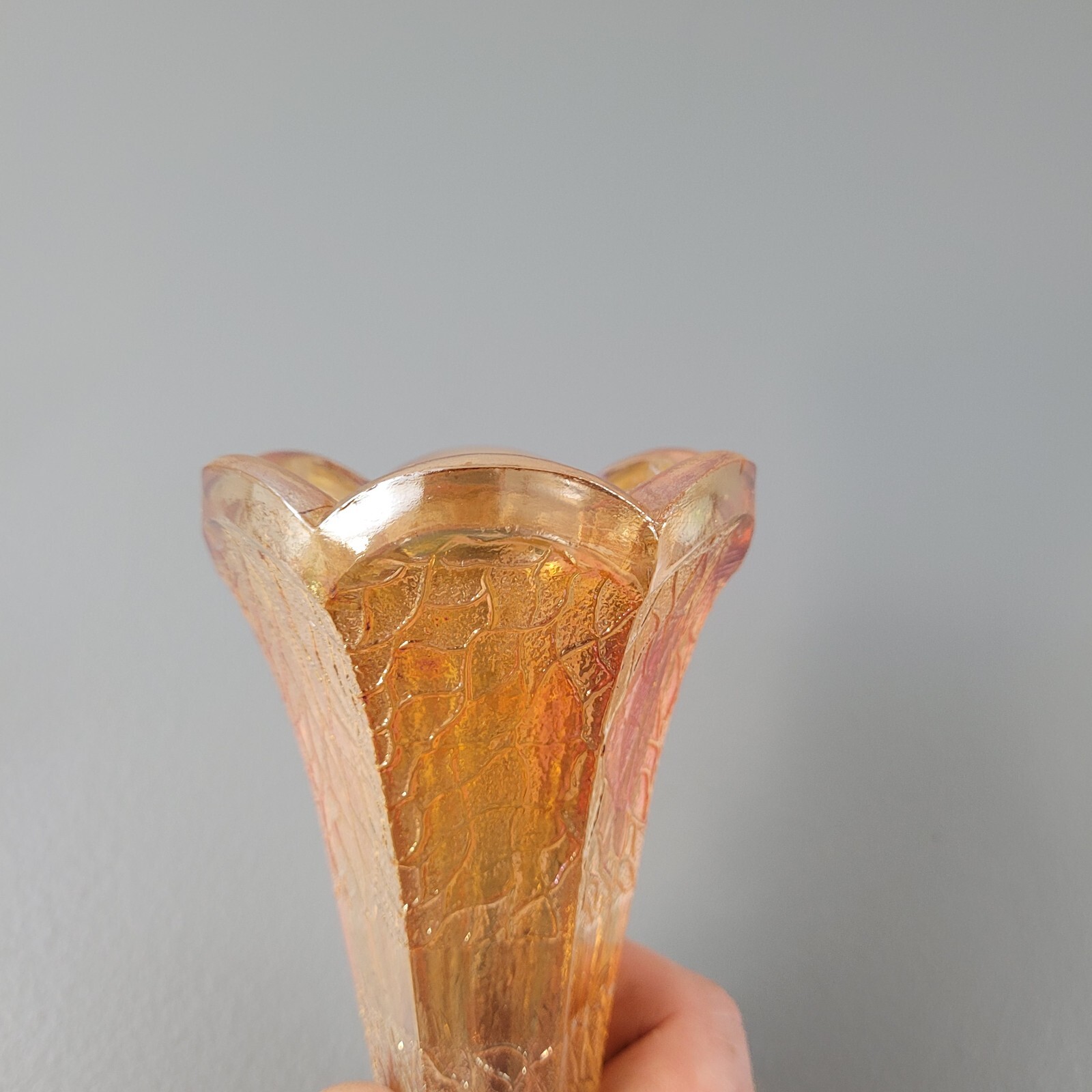 Antique Automobile 8" Bud Vase Iridescent BENTLEY PACKARD CADILLAC 1910s 20s 30s