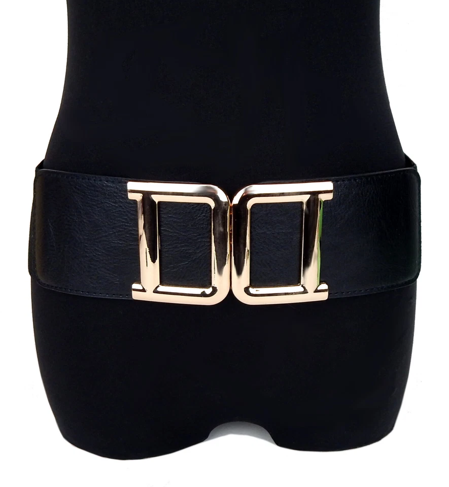 Ella Jonte Stretchgürtel schwarz Schnallen gold 75 - 95 cm Taillengürtel Gürtel
