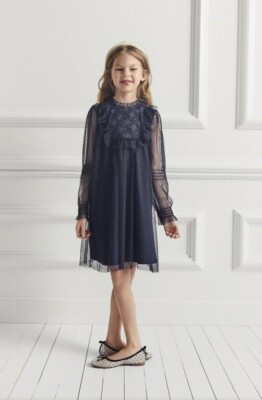 Zara Kids Girl Tulle Dot Swiss Dress Navy Blue 9006/632