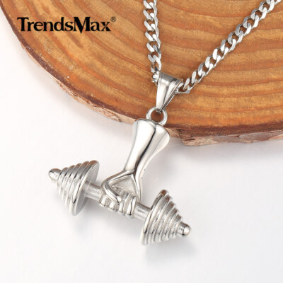 Mens Barbell Gym Weight Lifting Dumbbell Pendant Necklace