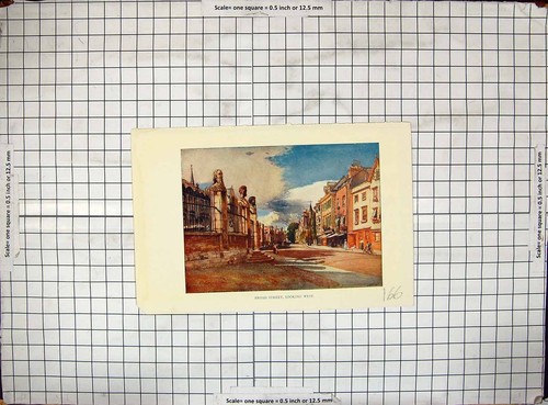 Original Old Antique Print Colour View Broad Street Houses Architecture