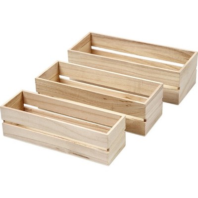 Creativ Company Holz Boxen, H 6,5+7+7,5 cm, L 22+23,5+25 cm, B 7+8,5+10 cm, 3 St