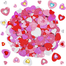 676 Pcs Valentines Heart Foam Stickers,4 Sizes 5 Colors Glitter Self Adhesive He