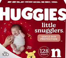 Huggies Little Snugglers Baby Diapers, Size Newborn - 128 Count