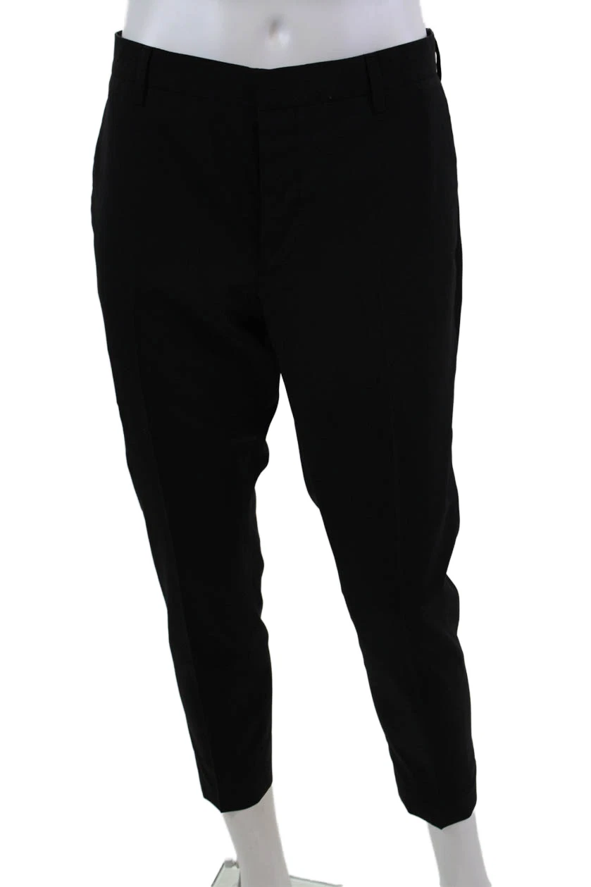 Pantalone elegante uomo Prada con bottoni vita alta gamba slim nero lana taglia EUR 50
