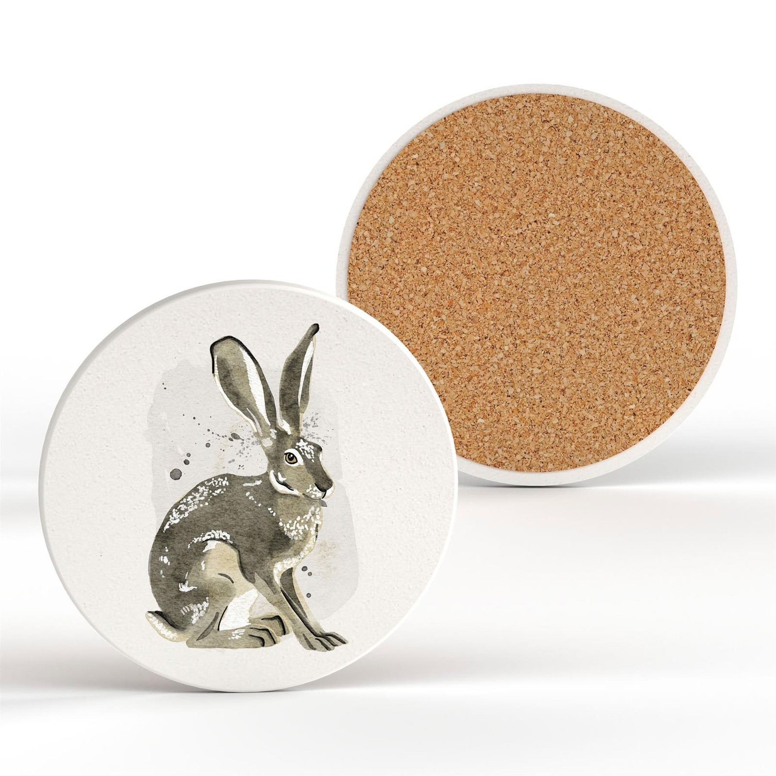 Hare Watercolour Artwork Decorative Ceramic Round Coaster