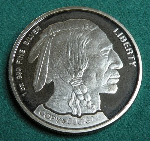 2001 Indian/Buffalo  .999 Fine One Troy Ounce Silver Round.  Proof Serial Number