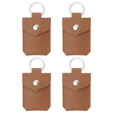 4 Pack Leather Key Fob Genuine Leather Keys Cover Portable Key Rings Dark Brown