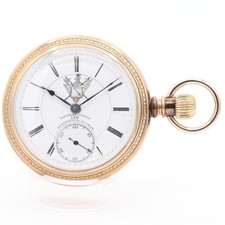 Antique 18s 1897 Illinois Navarre Lodge 17J Hunter Pocket Watch Two Tone Bunn