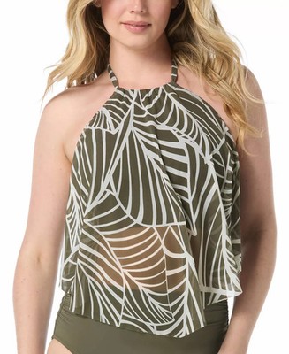 NWT Coco Reef Women's Aura Mesh Swimsuit Tankini Top Palm Green 34DD eap1026a