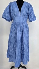 Little Coquille Eyelet Dress 14 Baby Blue Puffed Sleeve Smocked Waist Maxi