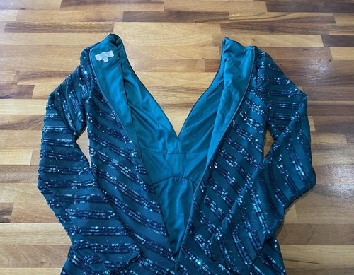 Sequinned Jade Green Goddiva Prom Cocktail Dress Size 10 - Picture 8 of 10