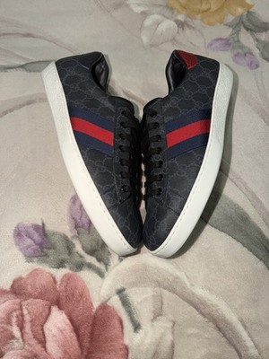 Gucci Ace Web GG Supreme Canvas Monogram Sneakers Gray Leather 9.5G 10US