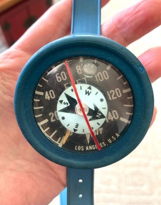 Vintage VOIT Depth Gauge and Compass on Blue Wrist-Mount Las Angeles USA