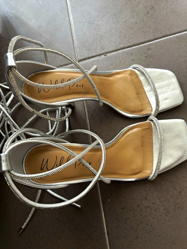 Wild Pair Silver Metallic Faux Suede Strappy Tie Ankle Strap Square Toe 8M