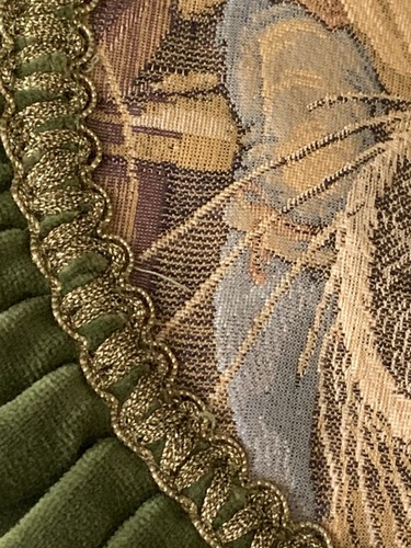 Vtg Round Brocade Tapestry Green Velvet Pintuck Throw Pillow Cover Only Germany - Picture 3 of 12
