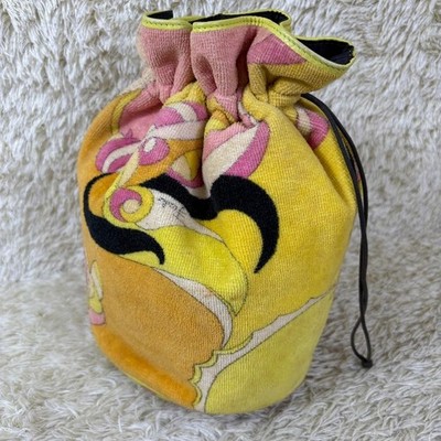 Emilio Pucci Drawstring Handbag Pouch Terry Cloth Multicolor Print Made in Italy