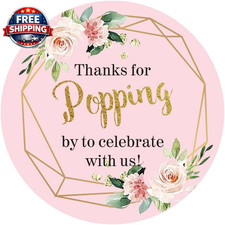 80 Pack of Pink Thanks for Popping by Stickers for Baby Shower Party Decoration