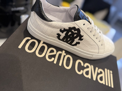 Roberto Cavalli Gobi RC5476 B Men's Sneakers Crocodile Print White Black
