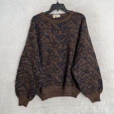 Gala Mens Sweater Brown Geometric Large Wool Blend Long Sleeve Vintage Italy