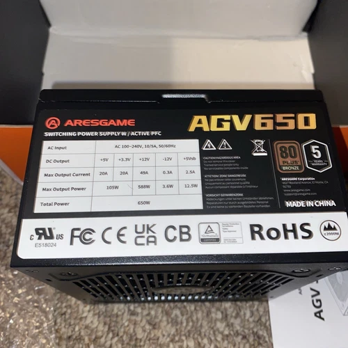 ARESGAME AGV Series 650W Power Supply, 80 Plus Bronze Certified, Non Modular (c)