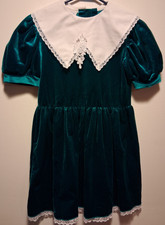 Vintage 1980 Fashionland Originals Girl's Aqua Green Velveteen Dress Size 8 EUC