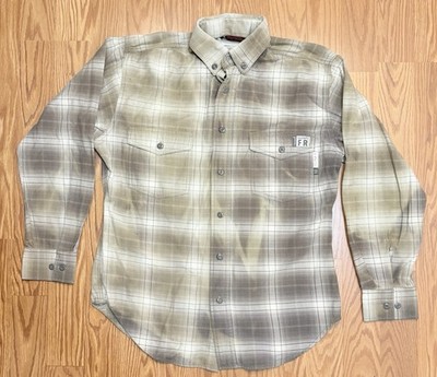 Wolverine FireZero FR CAT 2 Mens M Shirt Flame Resistant Plaid Khaki Faded Weld