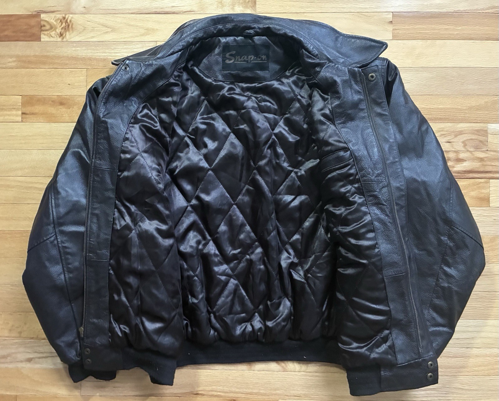 Snap On Tools Retro Leather Bomber Coat Jacket Me… - image 4