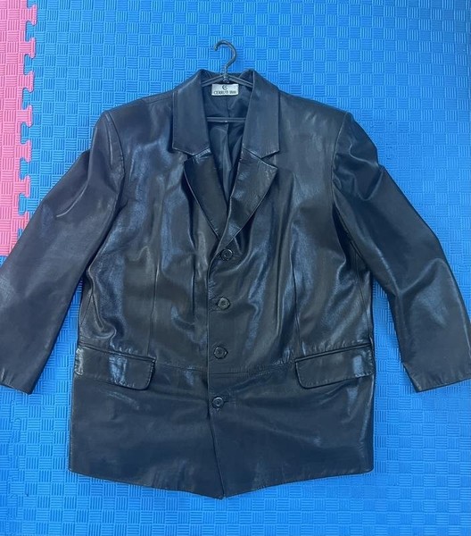 Men Cerruti Coat Black Leather 60 / 8XL / 68