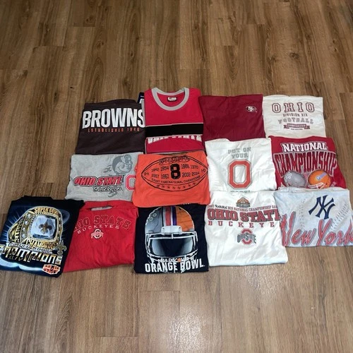 Lot of 14 Sports Shirts Ohio State Yankees Browns Football Baseball Mens Bundle