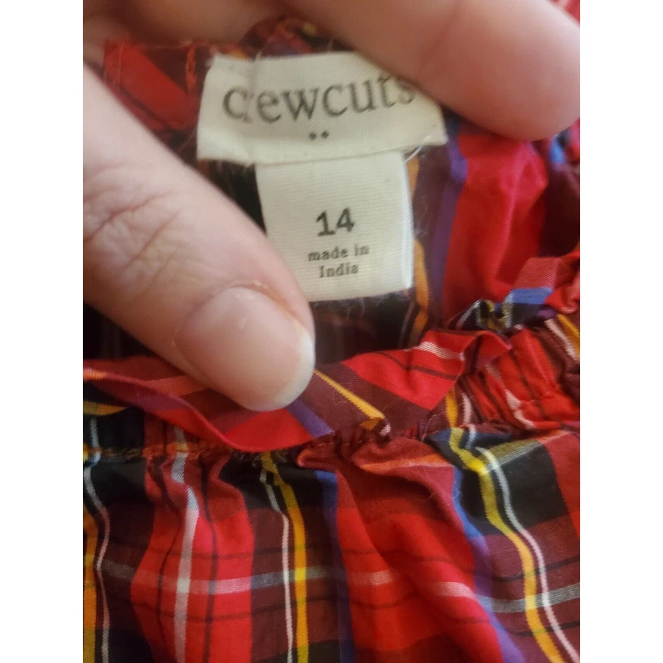 Blusa a Cuadros Roja Crewcuts Niñas Talla 14 Manga Larga Detalle Volantes Top Foto 3 de 4