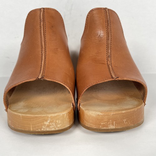 Swedish Hasbeens Shoes Womens Size 37 Leather Wooden Heels Slip On Clogs Mules - Picture 3 of 10