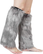 Women'S Faux Fur Leg Warmers, Plush Soft Furry Fluffy Winter Long Boot Cuff Wris