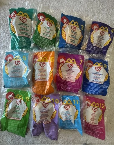 McDonald's Ty Teenie Beanie Babies Complete Set 1-12, Vintage 1999, Sealed Bags